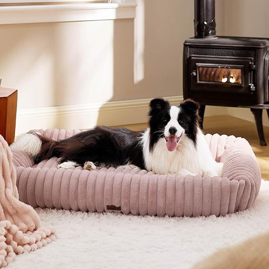 Bedsure ComfyFleece Cute Dog Bed for Extra Large Dogs - Washable Furry Puppy Beds, Rectangle Orthopedic XL Pet Beds with Removable Zipper Cover, 43x30x8inches, Blush Pink