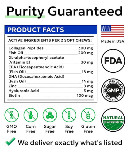 BARK&SPARK Advanced Omega-3 Collagen for Dogs - 180 Fish & Salmon Oil Treats for Dog Shedding, Skin Allergy Chews, Itch Relief, Hot Spots Treatment - Joints, Skin&Coat Supplement, EPA&DHA Fatty Acids