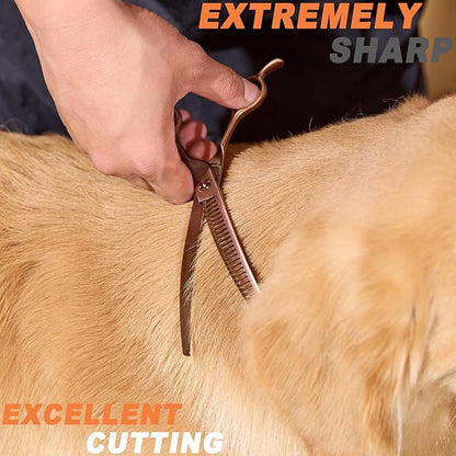 High-end Professional Dog Grooming Curved Thinning Scissors Teeth Blending Shears Pet Texturizing Thinner Blender Shears 7.5 Inch Extremely Very Sharp Made Of Stainless Steel Alloy For Dog Cat Groomer