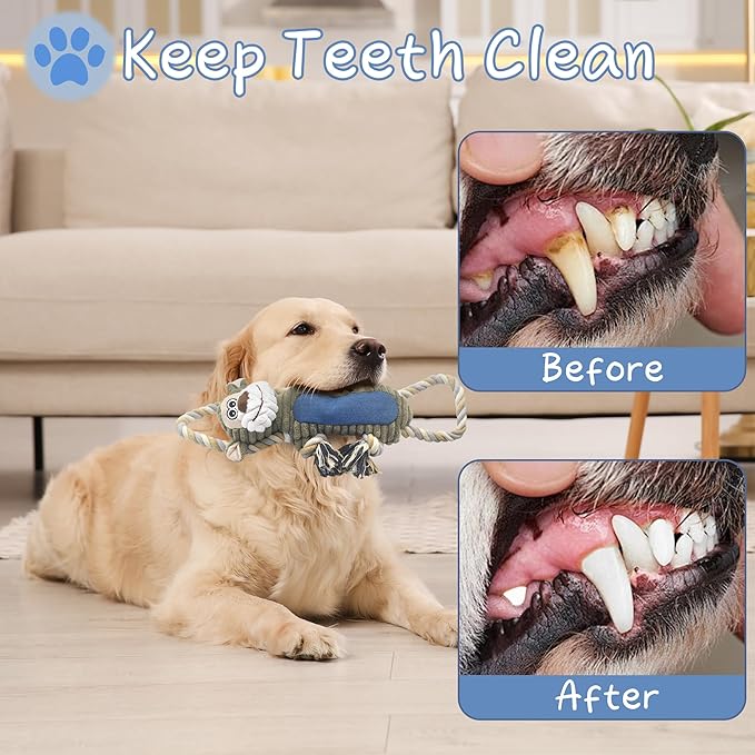 BUYPOW Funny Plush Dog Chew Toys, Squeaky Dog Toys, Interactive Tug of War Puppy Toys, Stuffed Dog Toys for Small, Medium and Large Dogs - Monkey