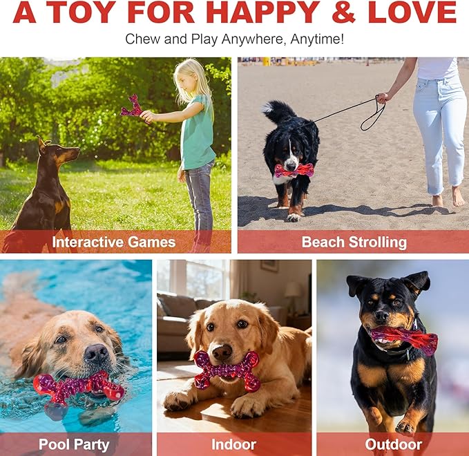 Long-Lasting Nylon Dog Chew Toys for Aggressive Chewers, Heavy-Duty Chew Bones for Medium & Large Dogs 25–80 lbs, Beef Flavor, 3-Pack (Red)