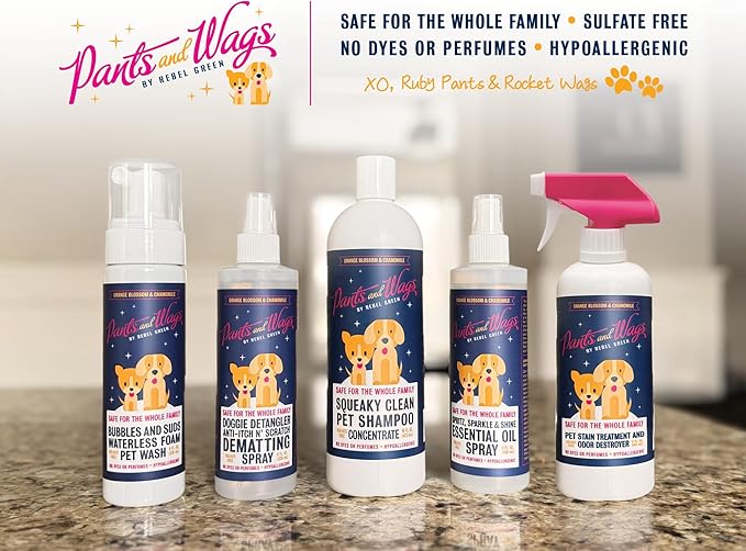 Pants and Wags by Rebel Green Squeaky Clean Pet Shampoo Concentrate - Orange Blossom & Chamomile - Hypoallergenic - No Dyes or Perfumes - 16 oz - 2 Pack
