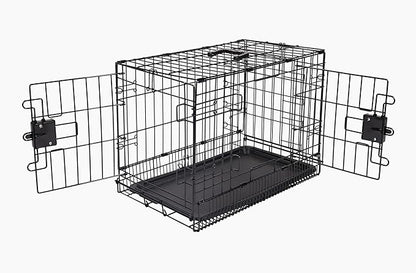 Amazon Basics - Durable,Foldable Metal Wire Dog Crate with Tray, Double Door, Divider, 22 x 13 x 16 in, Black