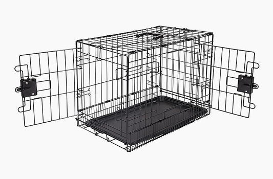 Amazon Basics - Durable,Foldable Metal Wire Dog Crate with Tray, Double Door, Divider, 22 x 13 x 16 in, Black