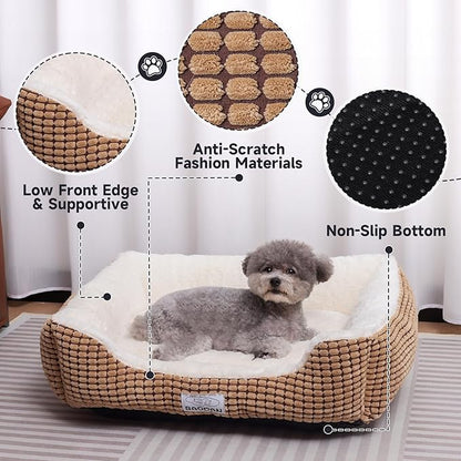 Baodan Small Dog Bed for Small Dogs, Cat Beds for Indoor Cats Washable, Rectangle Dog Bed, Warming Soft Calming Sleeping Puppy Bed Durable Pet Bed with Anti-Slip Bottom (20 inch, Coffee)