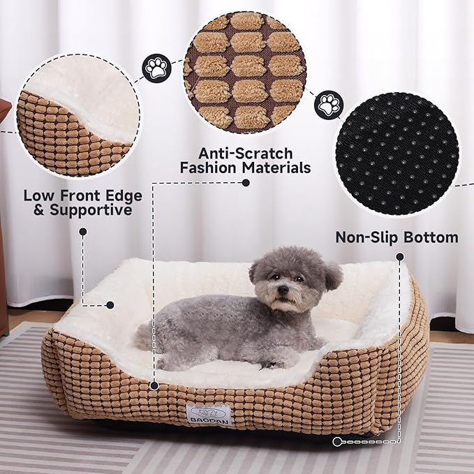 Baodan Dog Beds for Small Medium Dogs Washable, Calming Dog Bed Small Size Dog, Orthopedic Dog Bed, Warming Soft Calming Sleeping Puppy Bed Durable Pet Bed with Anti-Slip Bottom (25 inch, Coffee)