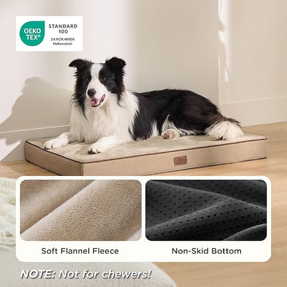 Bedsure Memory Foam Dog Beds Large Sized Dog - Orthopedic Pet Beds for Crate with Removable Washable Cover and Nonskid Bottom, Plush Flannel Fleece Top Pet Mat, Khaki