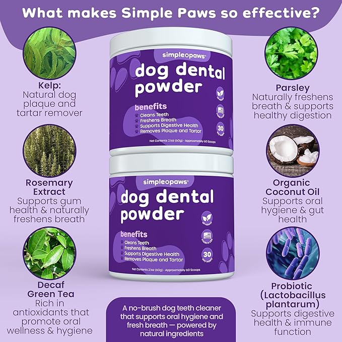 Dental Powder for Dogs Teeth – Dog Dental Powder for Teeth Cleaning – All Natural Bad Dog Breath Treatment with Probiotics for Fresh Breath & Oral Health – Chicken Flavored, 60 Scoop Supply
