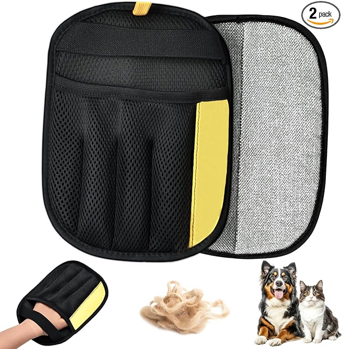 2-Pack Pet Hair Removal Glove for Dogs & Cats, Upgrated Five-Finger Electrostatic Pet Hair Gloves, Reusable Pet Hair Remover Tool for Clothing, Couch, Carpet, Car Seat