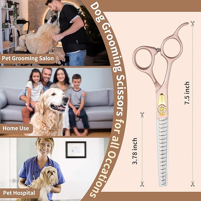 TOPGOOSE Thinning Shears for Dogs and Cats Pet Grooming Scissors Chunkers Shears 440C Stainless Steel Professional Dog Trimming Scissors 7.5'' (Rose Gold, Chunker)