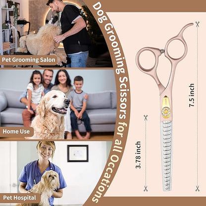 TOPGOOSE Thinning Shears for Dogs and Cats Pet Grooming Scissors Chunkers Shears 440C Stainless Steel Professional Dog Trimming Scissors 7.5'' (Rose Gold, Chunker)