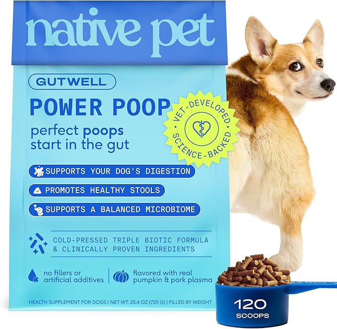 GutWell Power Poop - Digestive Enzymes & Fiber for Dogs - Dog Fiber Supplements Help with Diarrhea Relief, Upset Stomach, Pet Gas & Gut Health with Targeted Triple-Biotic Blend & M-Fiber - 120 Scoops