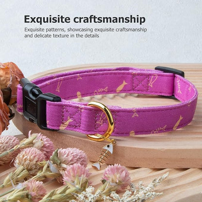 Cotton Handmade Dog Collar Cute and Distinctive Patterns Purple Fish with Pendant for Girl Boy Dogs Collars L