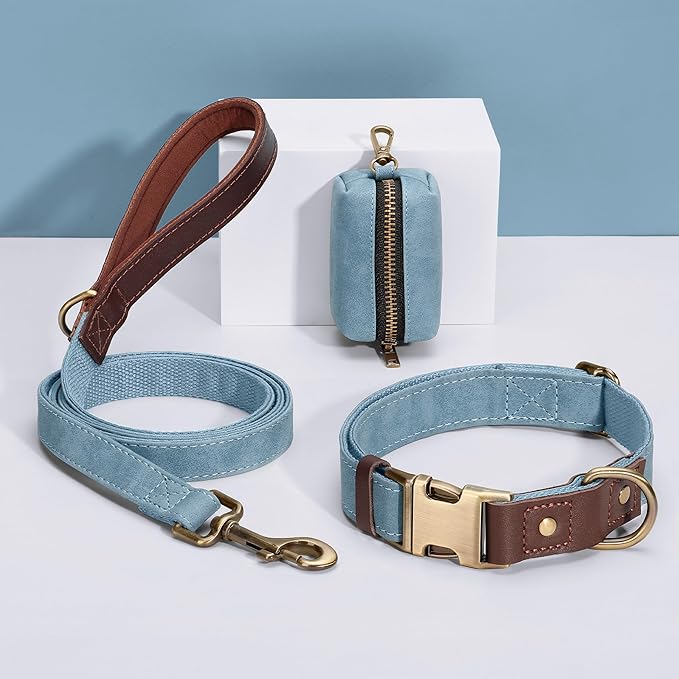 Didog Soft PU Leather Dog Collar for Large Dogs,Classic Adjustable Wide Dog Collars with Quick Release Metal Buckle,Easy Clean and Comfortable with Nylon Lining,Denim Blue,XL Neck 20-27", Width 1.2"