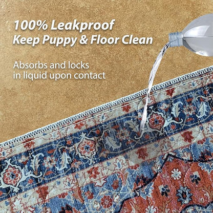 nunubaby Washable Pee Pads for Dogs, Stylish, Non-Slip and Leak-Proof Pee Pads. Reusable Potty Pads for Dogs for Crates and Floors.(Red/Floral, 72" x72" )