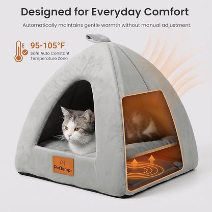 Heated Cat Bed for Indoor Cats, 2-in-1 Heated Cat Cave & Cuddler Warming Bed with Built-in 22W Heating Pad, Machine Washable Thermo-Pet Nest Furniture for Small to Medium Cats 17.3 X 17.3 in