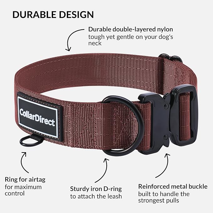 Heavy Duty Dog Collar for Large or Medium Dogs, Adjustable Strong Dog Collar for Active Dogs, Double-Layered Nylon (Rust, 14-20)