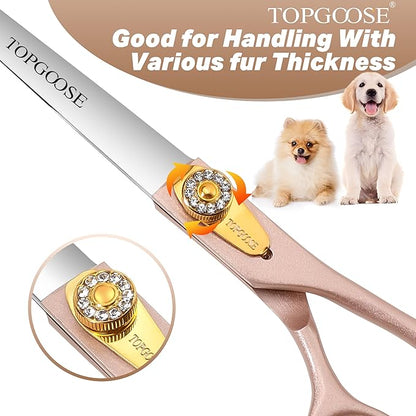 TOPGOOSE 7.5'' Dog Straight Scissors for Grooming 440C Stainless Steel Rose Gold Professional Pet Trimming Scissors Sharp Blades Cutting for Dogs and Cats Shears (Rose Gold, Straight)