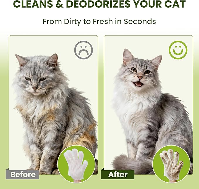 12PCS Hypoallergenic Pet Glove Wipes for Dogs & Cats - Quick Clean & Deodorizing Between Baths & Travel | Dog Washing Wipes for Fur, Butt, Paws, Eyes & Ears |Cat Cleaning Gloves for Grooming & Bathing