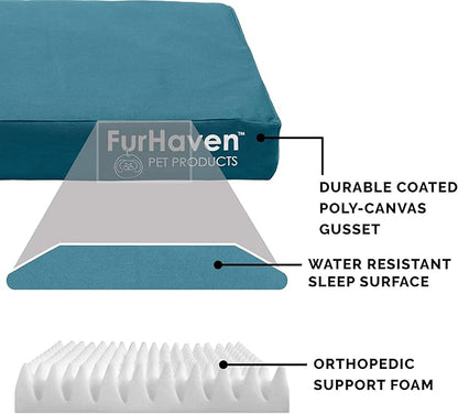 Furhaven Water-Resistant Orthopedic Dog Bed for Large/Medium Dogs w/ Removable Washable Cover, For Dogs Up to 55 lbs - Indoor/Outdoor Logo Print Oxford Polycanvas Mattress - Deep Lagoon, Large