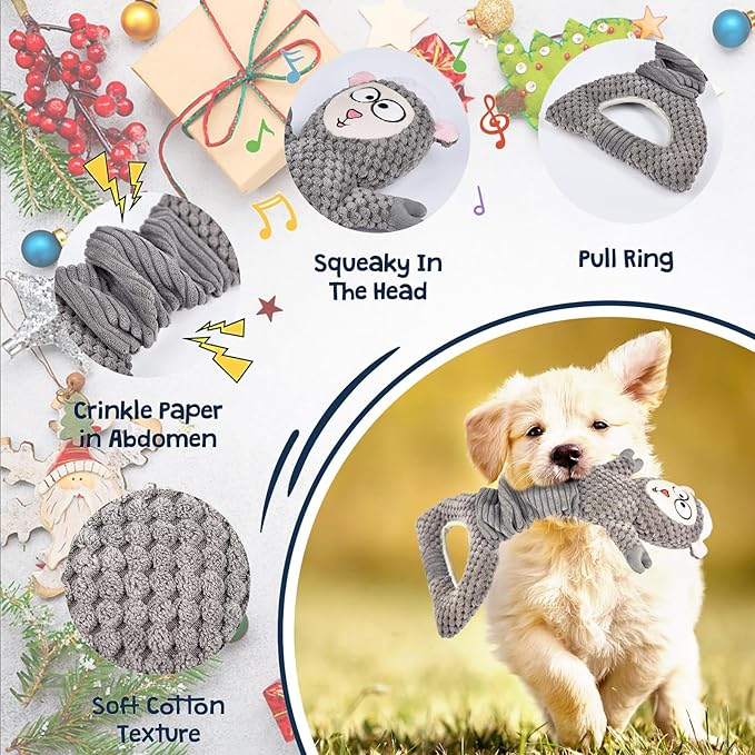 Dog Squeaky Toys, Sheep Crinkle Plush Stuffing Dog Toys for Puppy Teething，Tug of War Dogs Toy to Keep Them Busy for Small, Medium and Large Dogs (Gray)