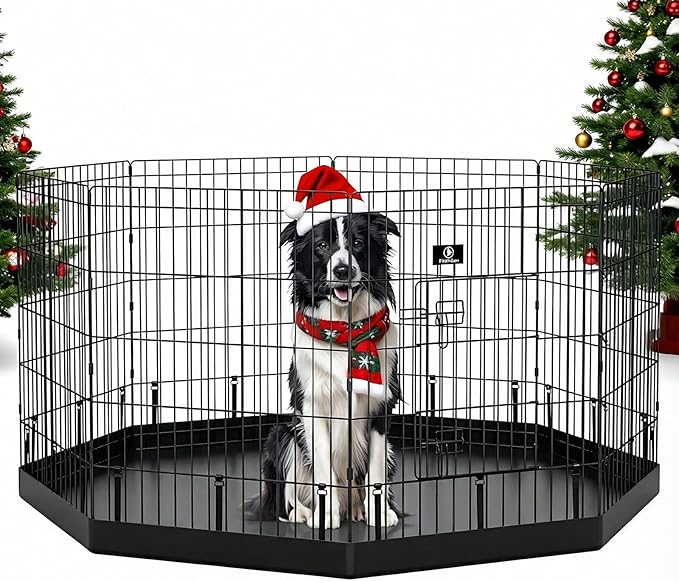 PJYuCien Dog Playpen - Metal Foldable Dog Exercise Pen, Pet Fence Puppy Crate Kennel Indoor Outdoor with 8 Panels 30”H & Bottom Pad for Small Medium Pets