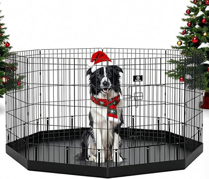 PJYuCien Dog Playpen - Metal Foldable Dog Exercise Pen, Pet Fence Puppy Crate Kennel Indoor Outdoor with 8 Panels 30”H & Bottom Pad for Small Medium Pets