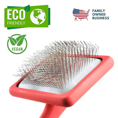 Dog Slicker Brush for Grooming Pet Hair - Best Slicker For Poodle & Golden Doodle - Long Haired Tool For Dogs - Goldendoodle Long Pin Brush For Dematting (Coral, Flat Large)