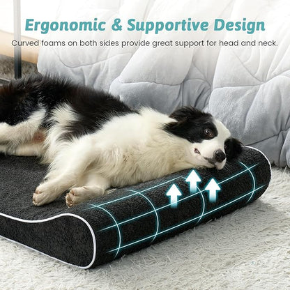 Orthopedic Dog Bed for Large Dogs up to 90 lbs - Removable Washable Cover with Waterproof Lining & Non-Skid Bottom, Cotton-Polyester Blend Boat-Shaped Lounger Mattress, L(45x30x6in), Black