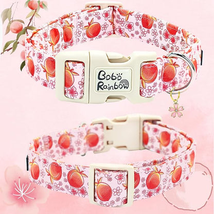 Dog Collar-Cute Pink Peach Print Adjustable Pet Collars Spring Comfortable Cotton Puppy Collar Gift for Medium Dogs