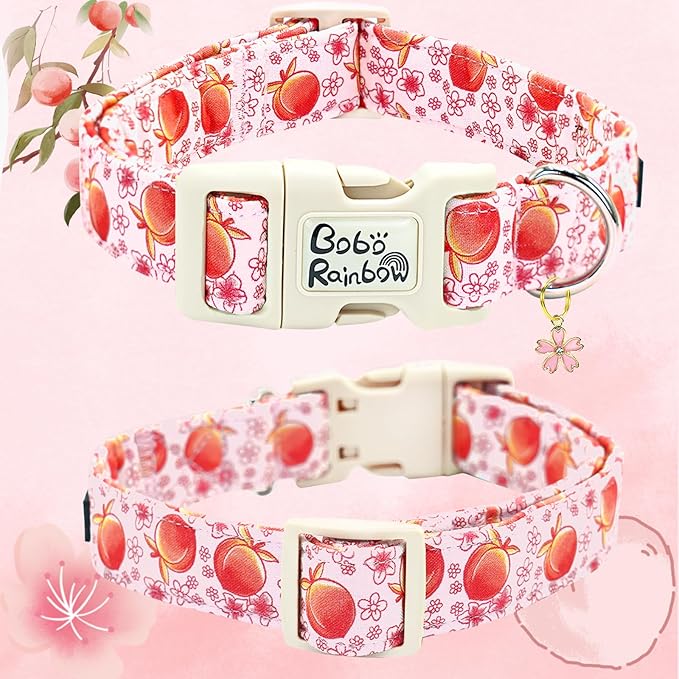Dog Collar-Pink Peach Print Adjustable Pet Collar Cute Sturdy Comfortable Spring Puppy Collar Pink Cotton Collars for X-Small Dogs