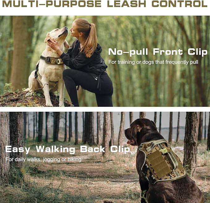 Dog Harness for Large Dogs Heavy Duty, No Pull Tactical Dog Harness with Molle System, Easy On and Off Service Dog Vest, Breathable Padded, Adjustable Reflective Pet Vest for Walking Hiking Training