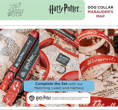 Sassy Woof Dog Collar Harry Potter™ Marauder's Map - S, Adjustable, Durable, Comfortable and Stylish Pet Accessories for Small Dogs - Officially Licensed