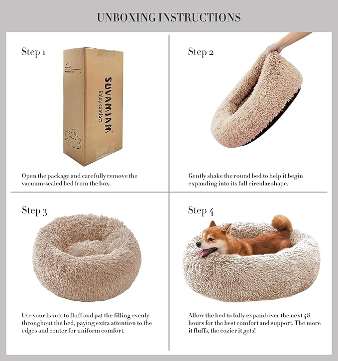 Comfort Donut Dog Bed for Small Dogs, Cat Bed & Pet Bed for Indoor Use, Medium Size with Soft Plush, Round Dog Beds for Large Dogs and Cats (Khaki, 20''Lx20''Wx8''Th)