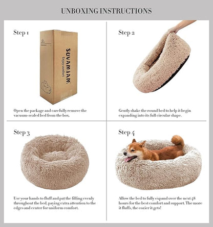Comfort Donut Dog Bed for Small Dogs, Cat Bed & Pet Bed for Indoor Use, Medium Size with Soft Plush, Round Dog Beds for Large Dogs and Cats (Khaki, 20''Lx20''Wx8''Th)