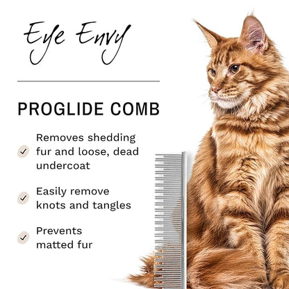 Eye Envy ProGlide 6" Cat Comb. Deshedding and Detangling Comb. Removes undercoat, shedding hair, tangles and knots. Prevents matted fur. Gentle rounded pins of two lengths
