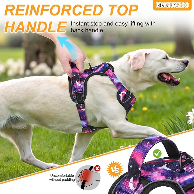 BEAUTYZOO No Pull Dog Harness and Leash Set for Small Dogs, Adjustable Dog Vest Harnesses with 2 Metal Leash Clips, Reflective Oxford No Choke Escape Proof Step in Pet Vest with Handle, Purple S