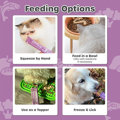 Choolip Squeeze Vita Stick Lickable Cat and Dog Treats, 7-Count Skin and Coat Support, Salmon and Pollack with Biotin and Omega-3, Vet-Formulated