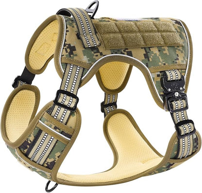 PawsPassion No Pull Dog Harness for Medium Large Dog, Heavy Duty Tactical Adjustable Pet Harness, Voyager Service Vest Harness with Easy Control Handle Reflective Strip (Forest Recon, L)