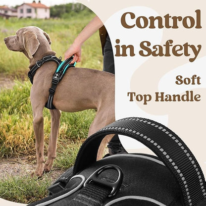rabbitgoo Dog Harness for Large, No Pull Pet Harness with 3 Buckles, Adjustable Soft Padded Vest with Control Handle, Walking Reflective Pet Vest for Large Dogs, Black, L