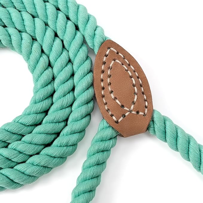 Mile High Life Dog Leash, Braided Cotton Rope Leashes with Leather Tailor Tip with Leather Tip - Heavy Duty Metal Clasp, 6FT, 1/2" Thick - Wedding, Walking Leash for Medium Large Dogs(Green)