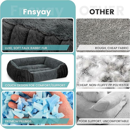 Dog Beds for Extra Large Dogs 43x35 Inch, Comfort-Sided Orthopedic XXL Dog Bed Couch with Breathable Shredded Memory Foam, Faux Rabbit Fur Pet Bed, Non-Detachable, Non-Slip, Machine Washable
