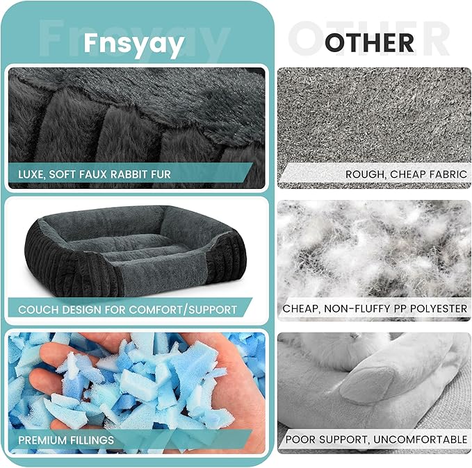 Dog Beds for Small Dogs 28x20 Inch, Comfort-Sided Orthopedic Dog Bed Couch with Breathable Shredded Memory Foam, Faux Rabbit Fur Pet Bed, Non-Detachable, Non-Slip, Machine Washable