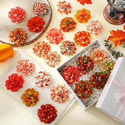 50 Pieces Fall Thanksgiving Dog Collar Flowers Bulk Maple Leaves Dog Charms Grooming Accessories Bow Tie Flower for Pets Cat Collar Attachment Embellishment Autumn Party Costume Photo Props
