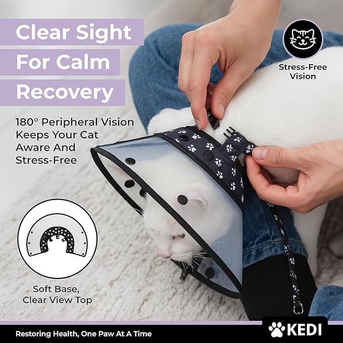 Cat Recovery Cone Kit Post Surgical Soft Pet Vest, Collar, and Non-Irritating Protection Cone for Cats - Comfortable Injury Care Solution (Black with White Paws, Small)