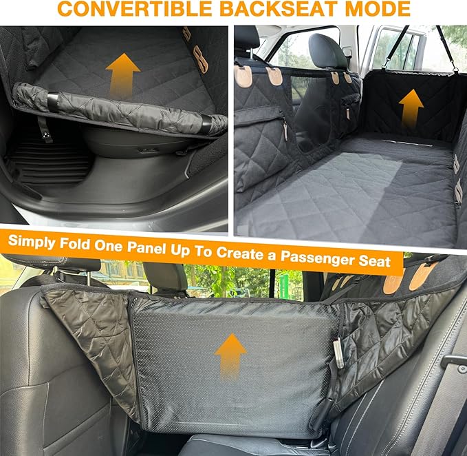 COMPAWNY Dog Car Seat Cover, Hard-Bottom Back Seat Extender for Pets, Waterproof Nonslip Hammock for Car, Backseat Dog Bed for Cars SUVs Trucks, Car Seat Protector, Universal Fit 52 x 25 in, Black