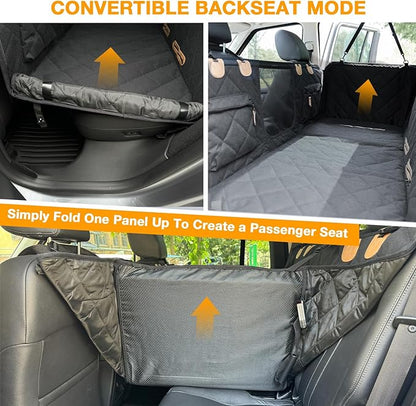 COMPAWNY Dog Car Seat Cover, Hard-Bottom Back Seat Extender for Pets, Waterproof Nonslip Hammock for Car, Backseat Dog Bed for Cars SUVs Trucks, Car Seat Protector, Universal Fit 52 x 25 in, Black