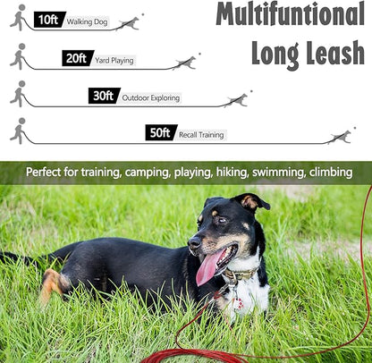 Heavy Duty Dog Leash - Chew Proof Tie Out Cable with Carabiner, 10/20/30/50 ft, Padded Handle for Medium Large Dogs