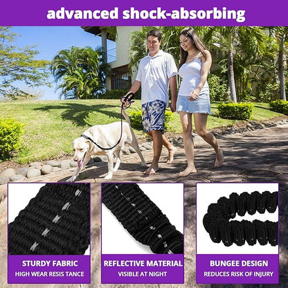 Rope Dog Leash 6 FT: Heavy Duty Leashes with Swivel Lockable Hook Reflective Threads Bungee and Padded Handle - Dog Lead for Large Small Medium Dogs Outside Walking Hiking Purple