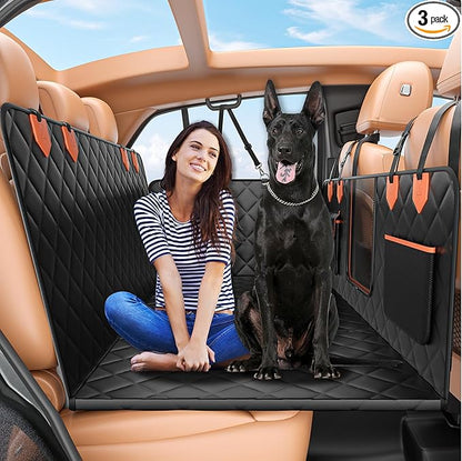 IJVAE Dog Seat Cover for Back Seat, Hard Bottom Back Seat Extender Holds 500 lbs, Waterproof & Nonslip Car Hammock for Large Pets, Comfortable Travel Seat Protector for SUV and Sedan